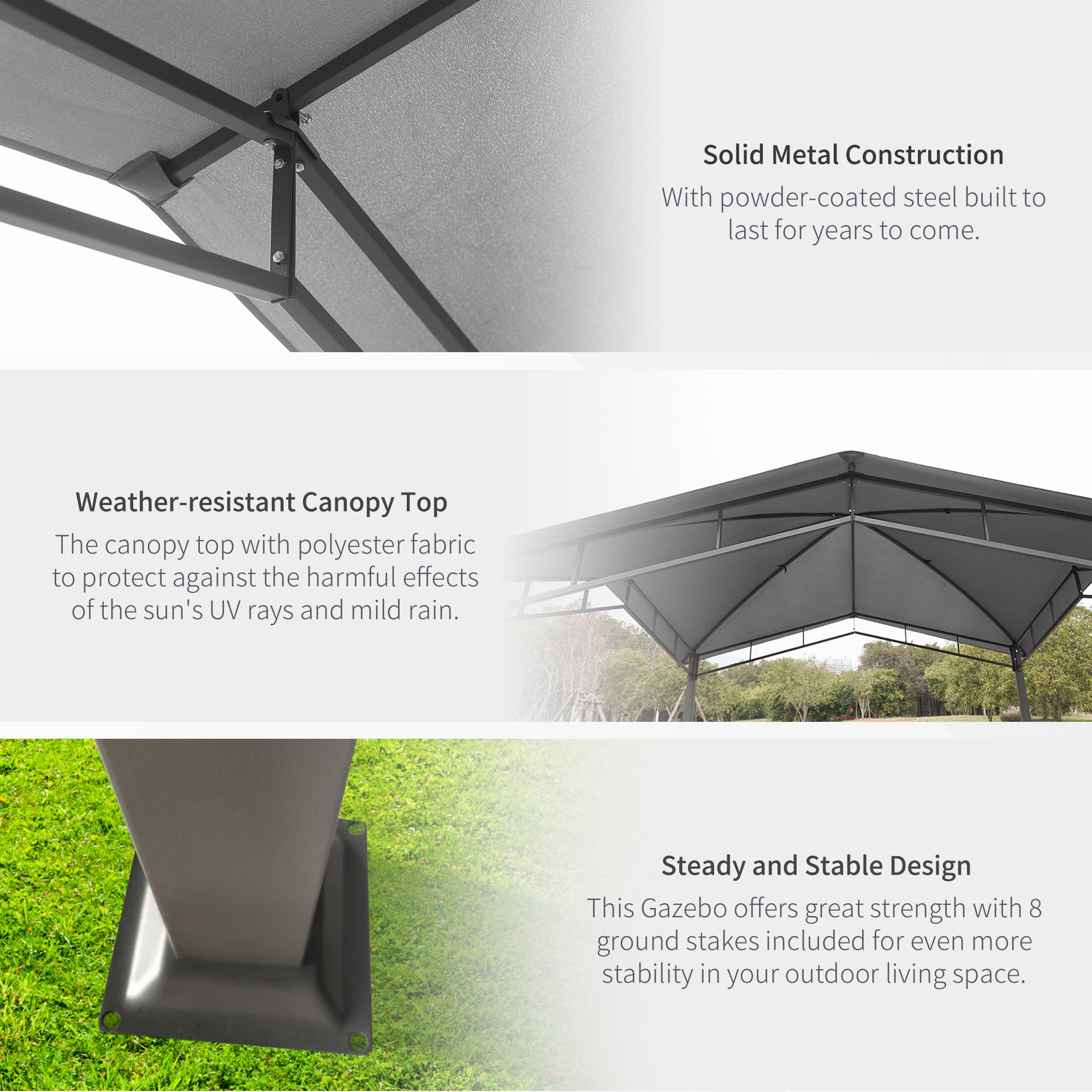 Outsunny 3x3(m) Outdoor Gazebo Garden Pavilion Sunshade Canopy Tent with Steel Frame, Grey