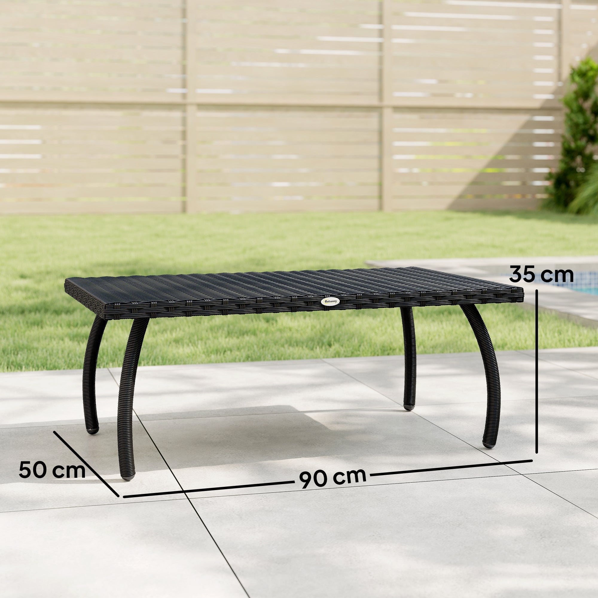 Outsunny PE Wicker Rattan Garden Coffee Table - Black