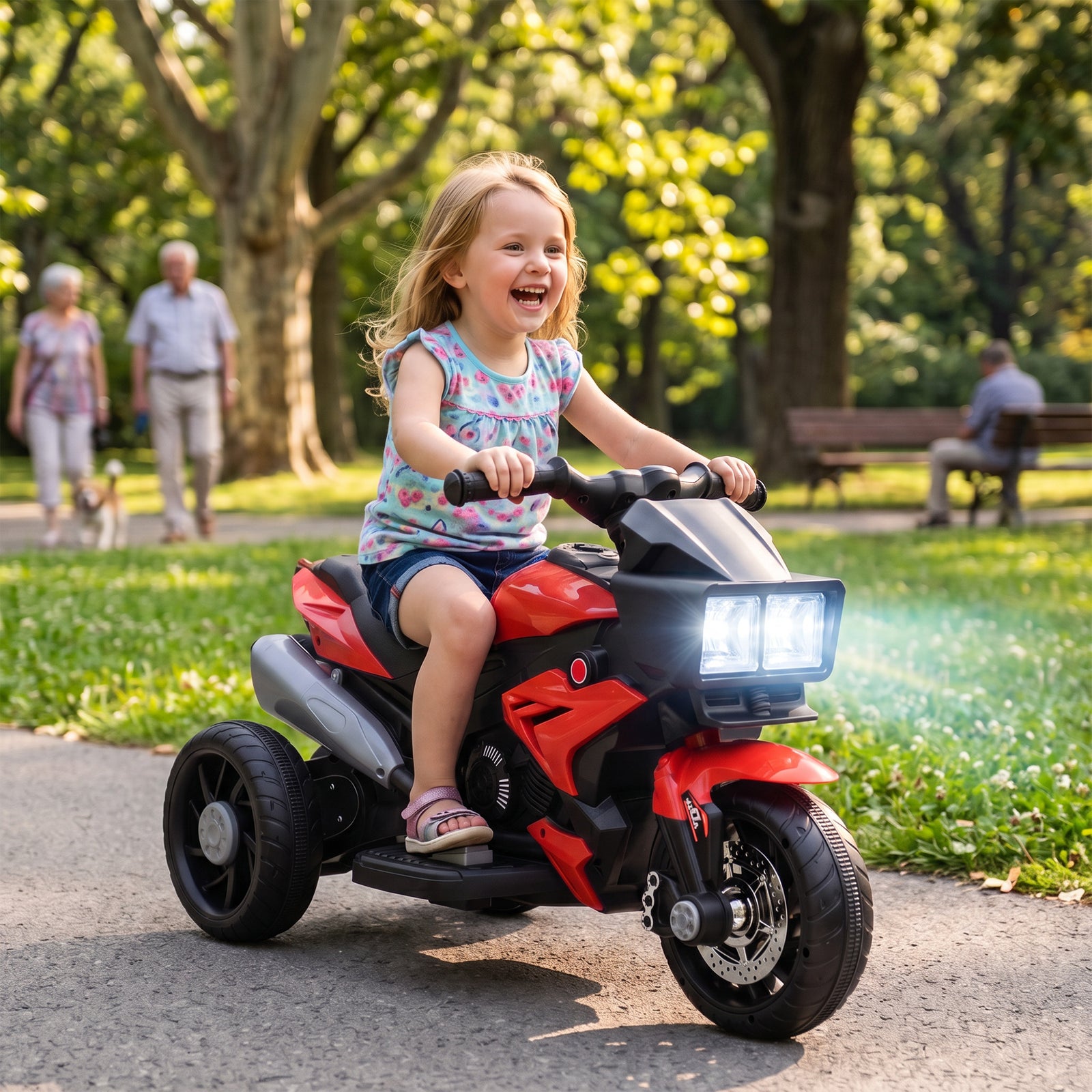 AIYAPLAY Kids Electric Motorcycle Ride-On Toy, 3-Wheel Battery-Operated Motorbike with Horn, Toddler Ride On Bike, Red