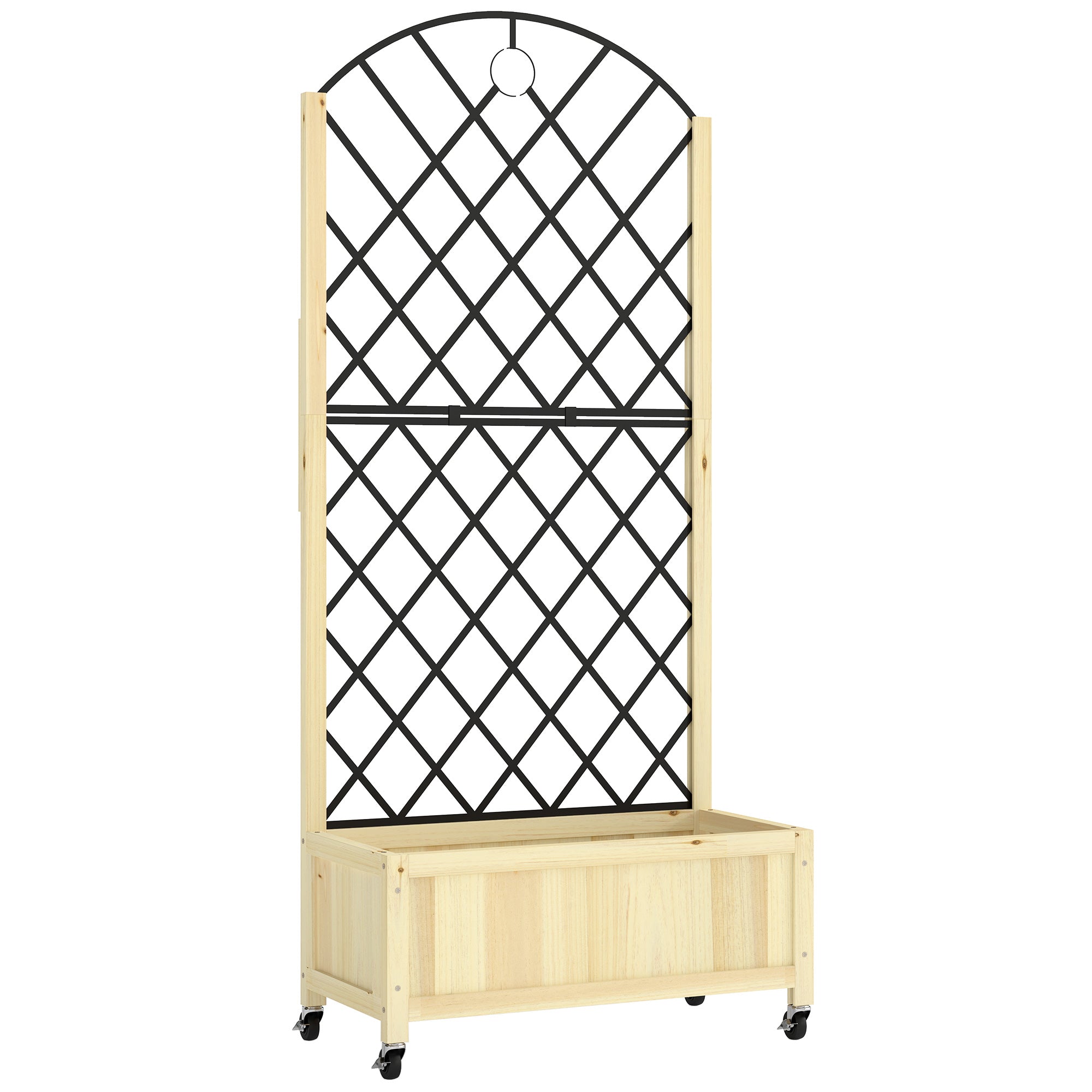 Outsunny Raised Garden Bed with Metal Trellis, Wooden Elevated Planter Box with Lockable Wheels, Outdoor Raised Planter, Natural