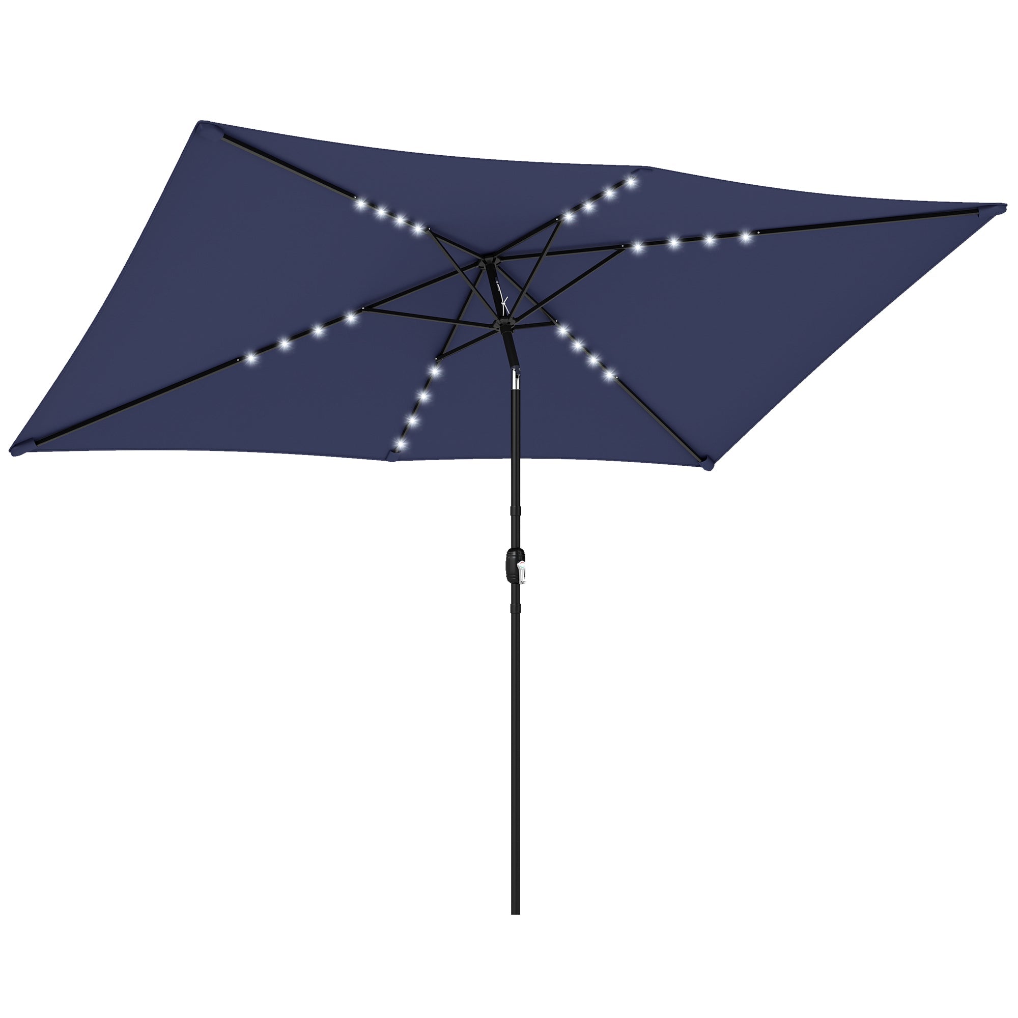 Outsunny 3 x 2 m Garden Parasol Umbrella with LED Solar Light, Parasol Cover, Outdoor Market Patio Umbrella, Navy Blue