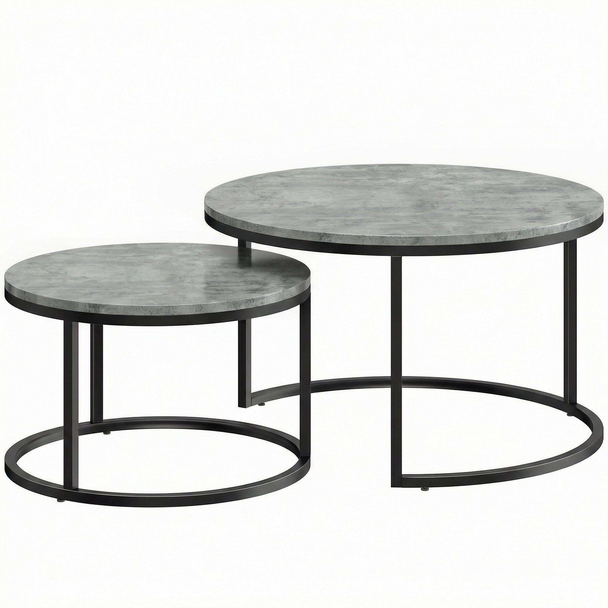 HOMCOM Set of Two Cement-Effect Stacking Tables - Grey