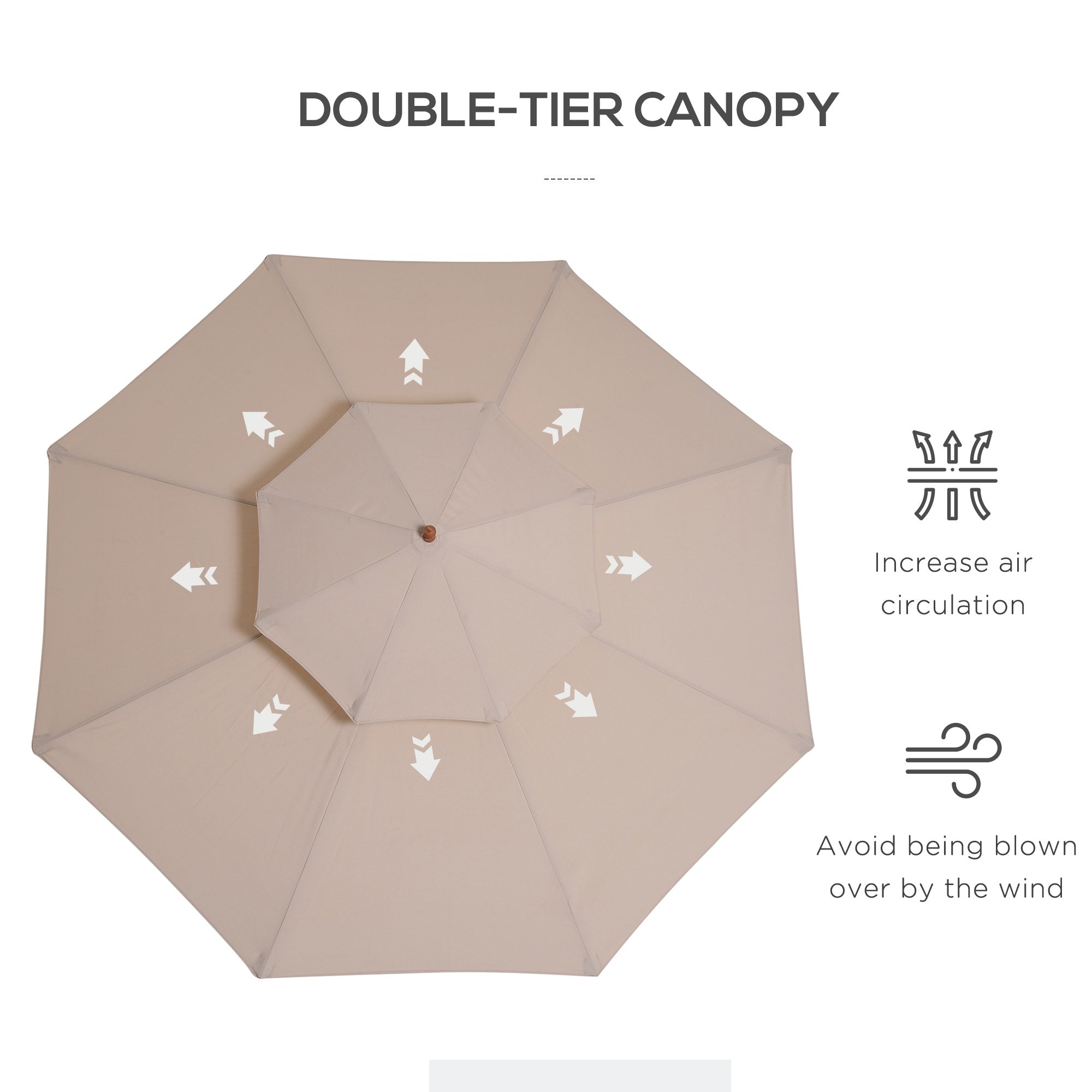 Outsunny 2.7m Elegant Wooden Frame Parasol Umbrella - Beige