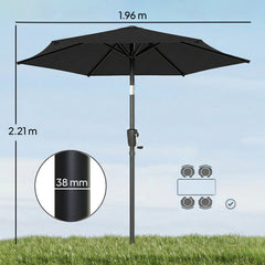 Outsunny 2m Garden Parasol Umbrella, Outdoor Table Parasol Umbrella with Crank Handle, Tilt Function, UV30+ Protection