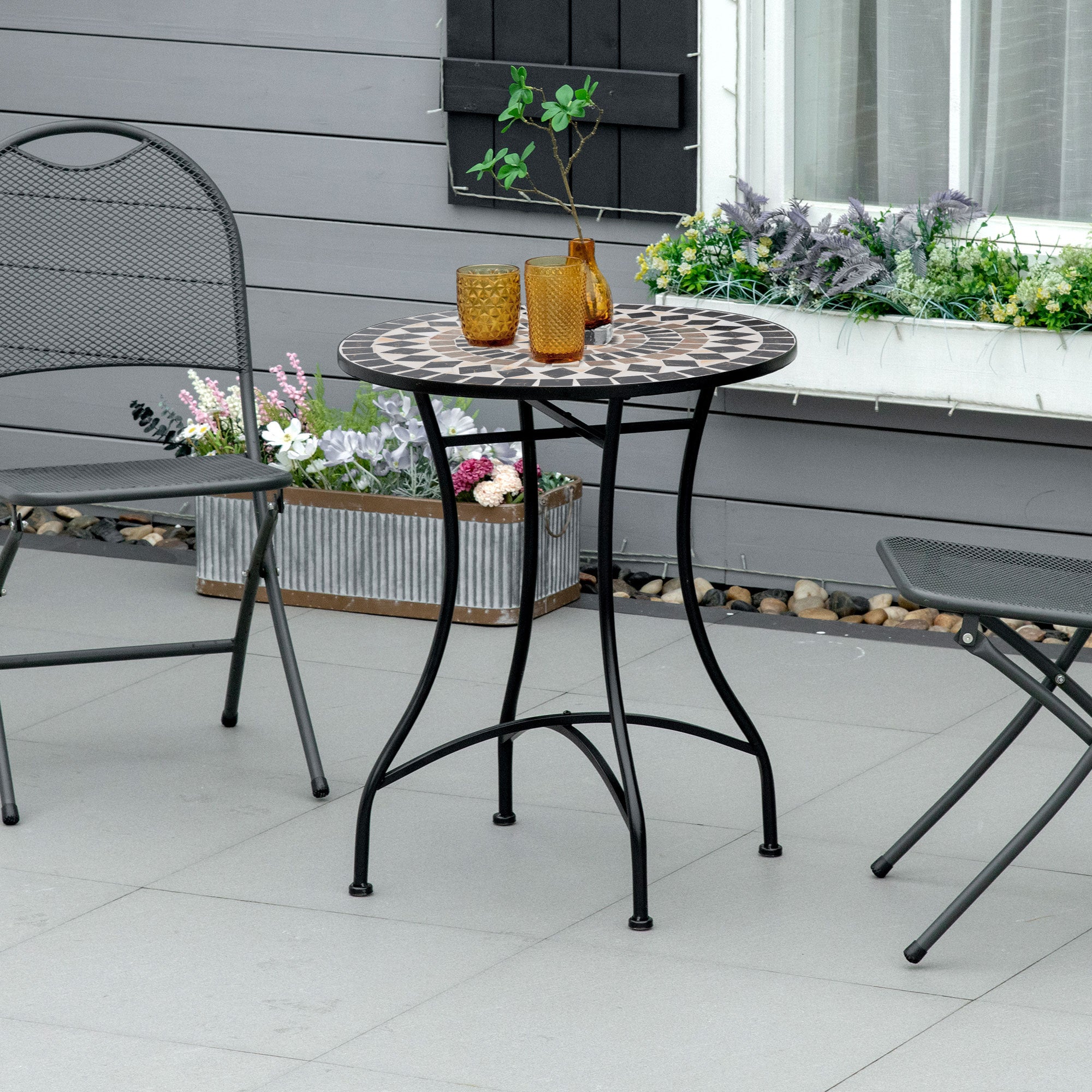 Outsunny 60cm Mosaic Outdoor Patio Table - Black