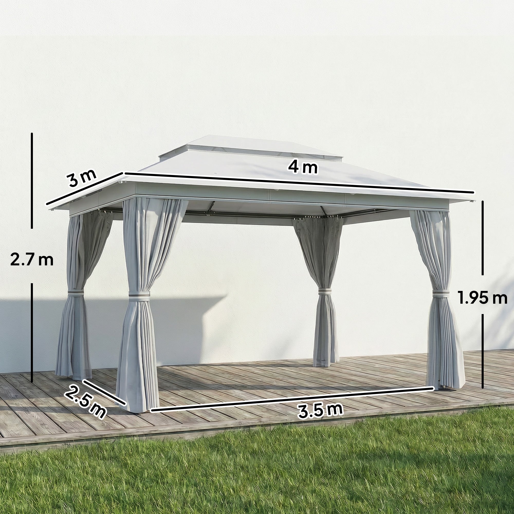 Outsunny 3 x 4 m Outdoor Garden Gazebo with Netting and Curtains, UPF50+ Patio Gazebo Permanent Pavilion Canopy, Dark Grey