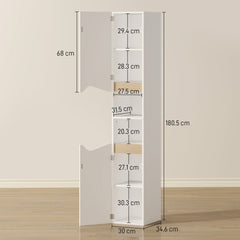 HOMCOM Tall Slim Bathroom Cabinet with 2 Doors, 2 Shelves - White