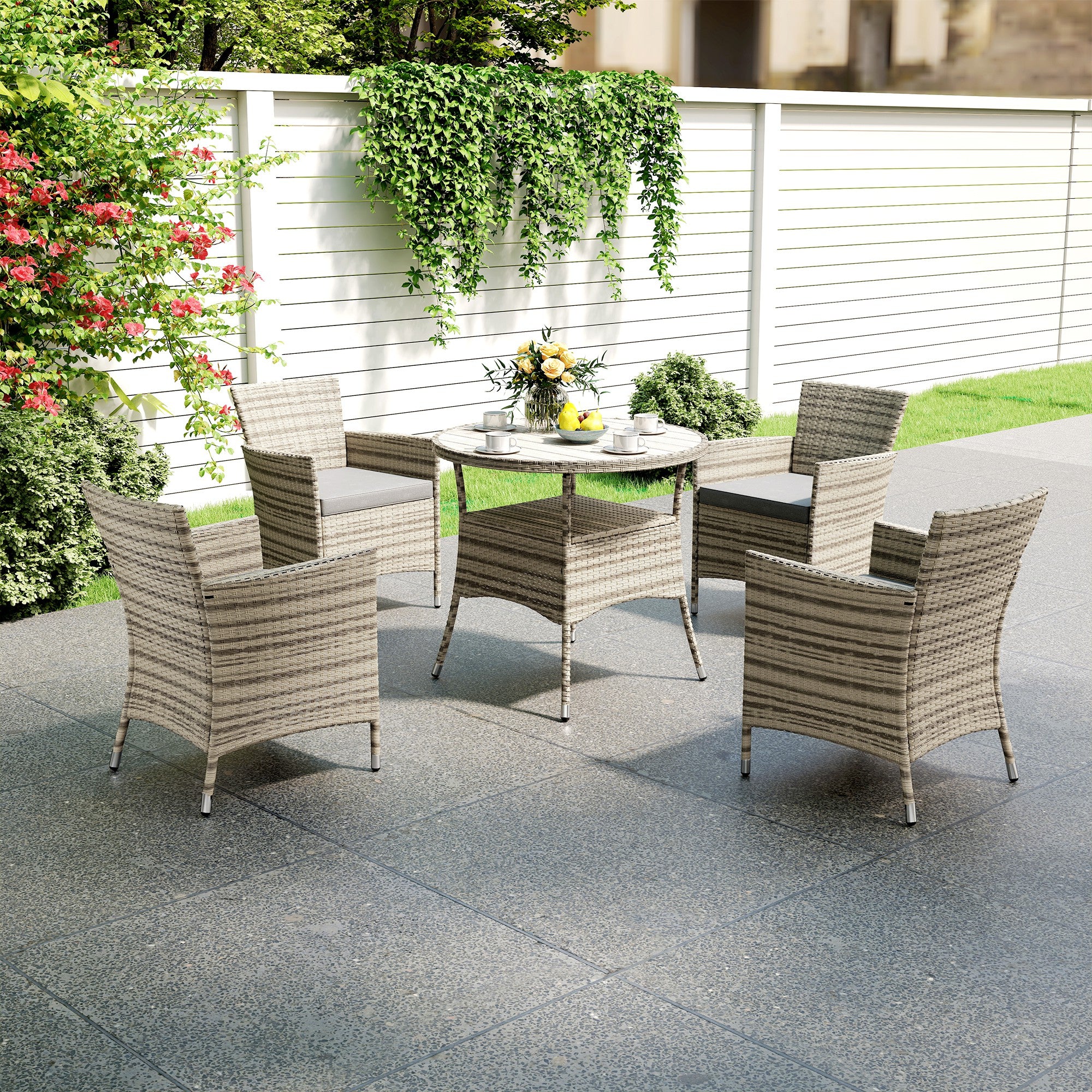 Outsunny Five-Piece Rattan Garden Set, with Two-Tier Table - Grey