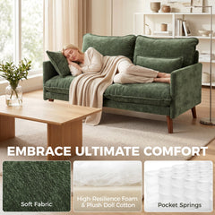 HOMCOM 2 Seater Sofa, Loveseat Sofa with Spring Cushions, Wide and Deep Seat, Wood Legs, Green