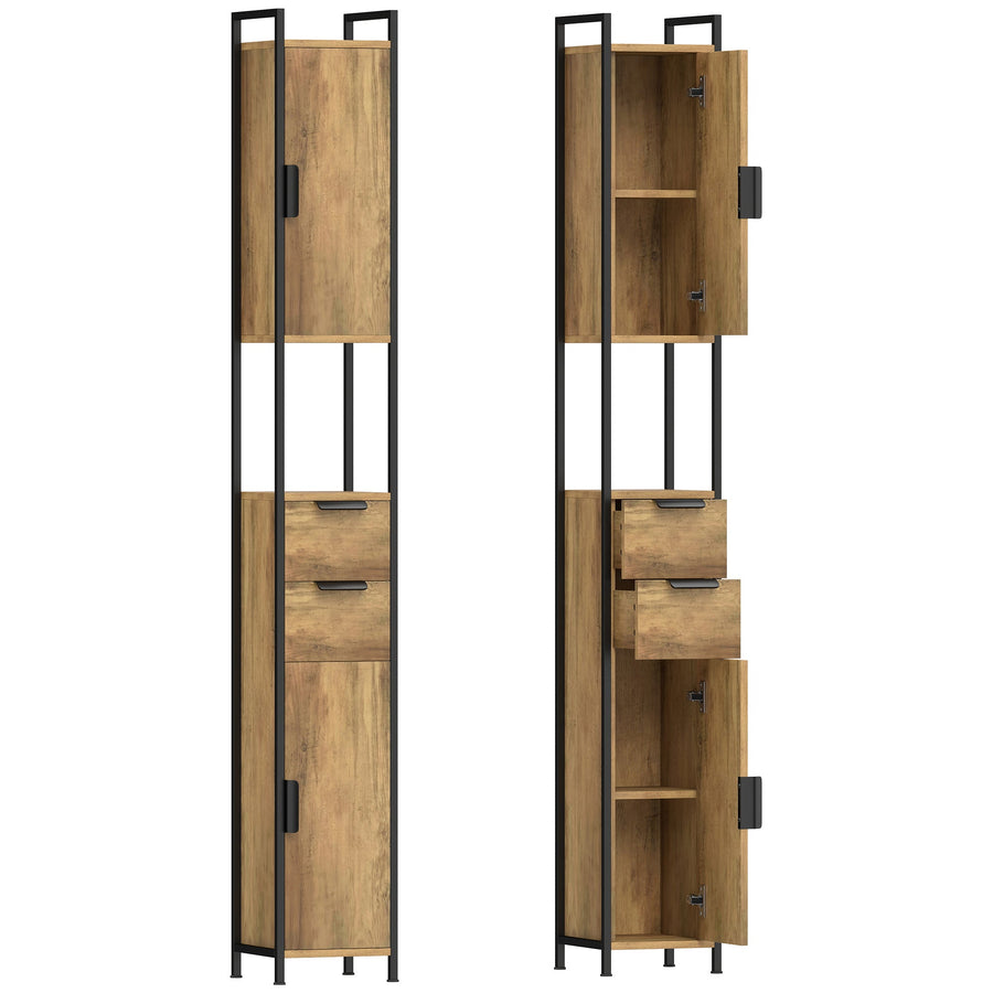 HOMCOM Freestanding Bathroom Cabinet, Tall Bathroom Storage Cabinet with Drawers and Shelves, Linen Storage, Brown