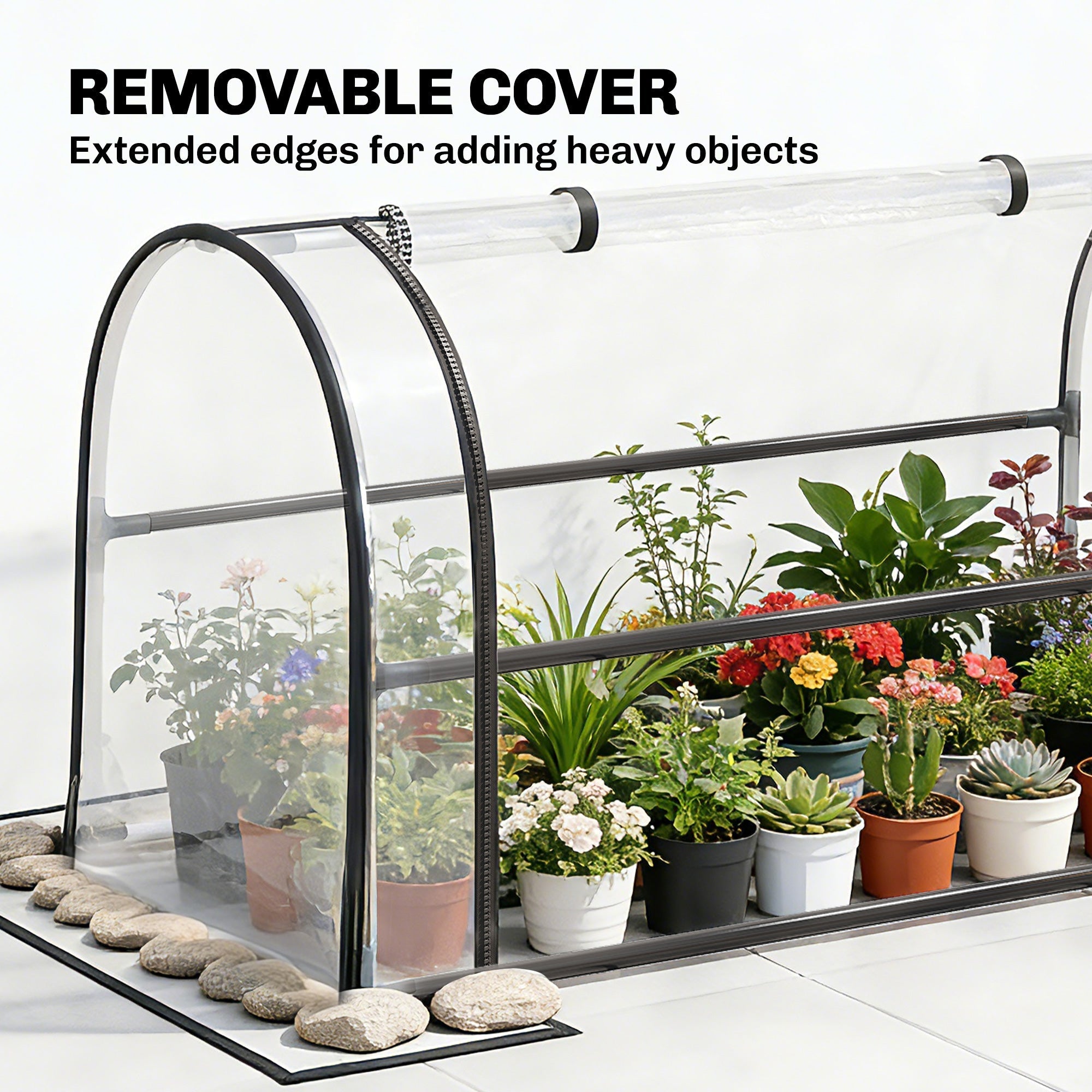 Outsunny Raised Planter with Flip-Up Greenhouse Cover, Metal Raised Garden Bed on Legs with Drainage Hole, Black