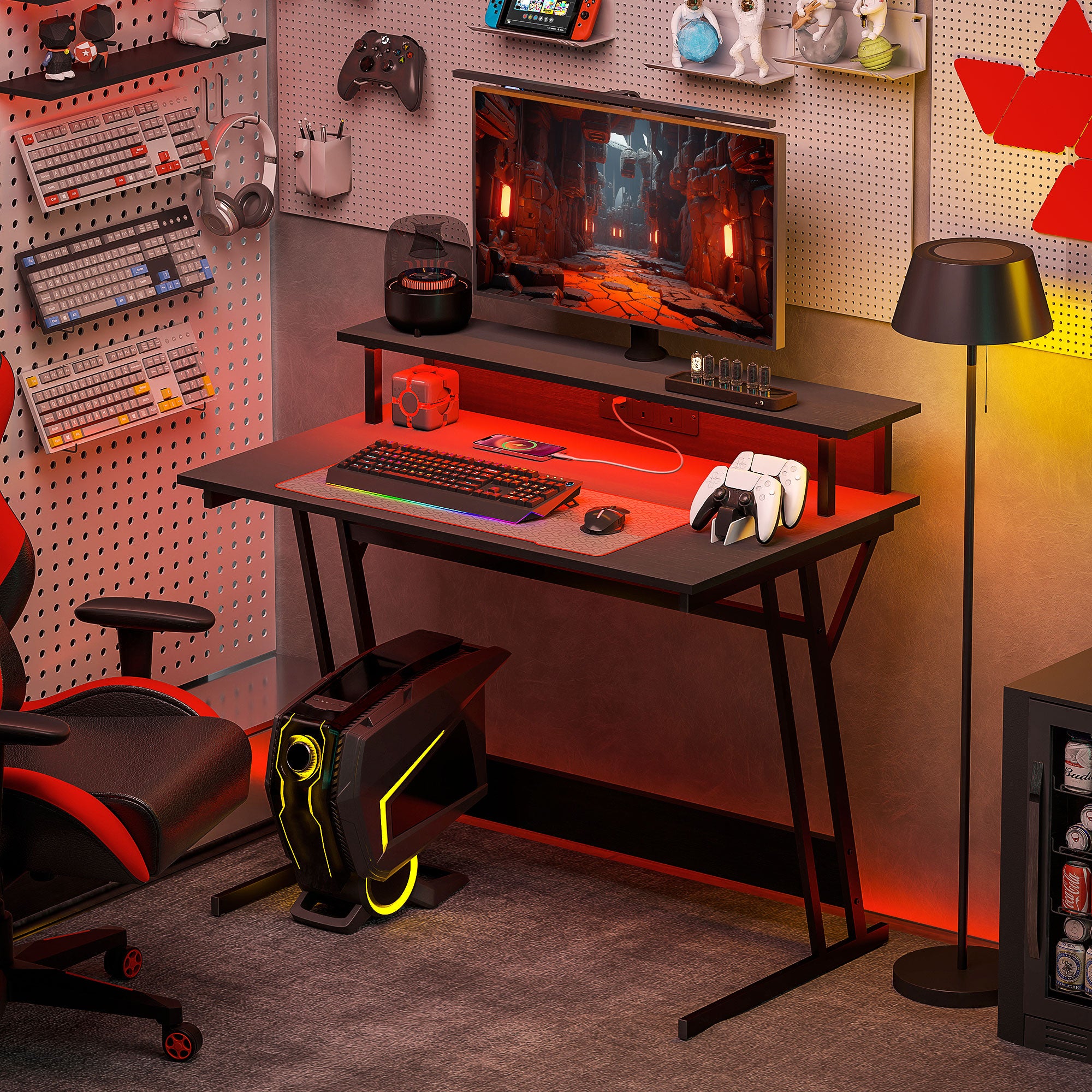 HOMCOM Two-Level LED Gaming Desk - Black