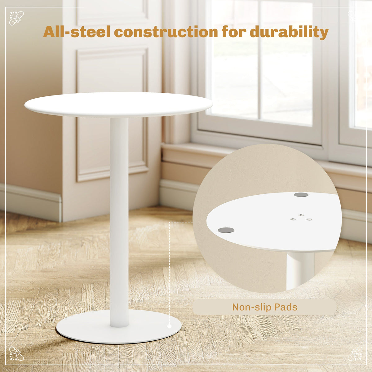 HOMCOM Dining Table, Round Kitchen Table with Steel Base for Living Room, Dining Room, 60 x 60 x 72cm, White