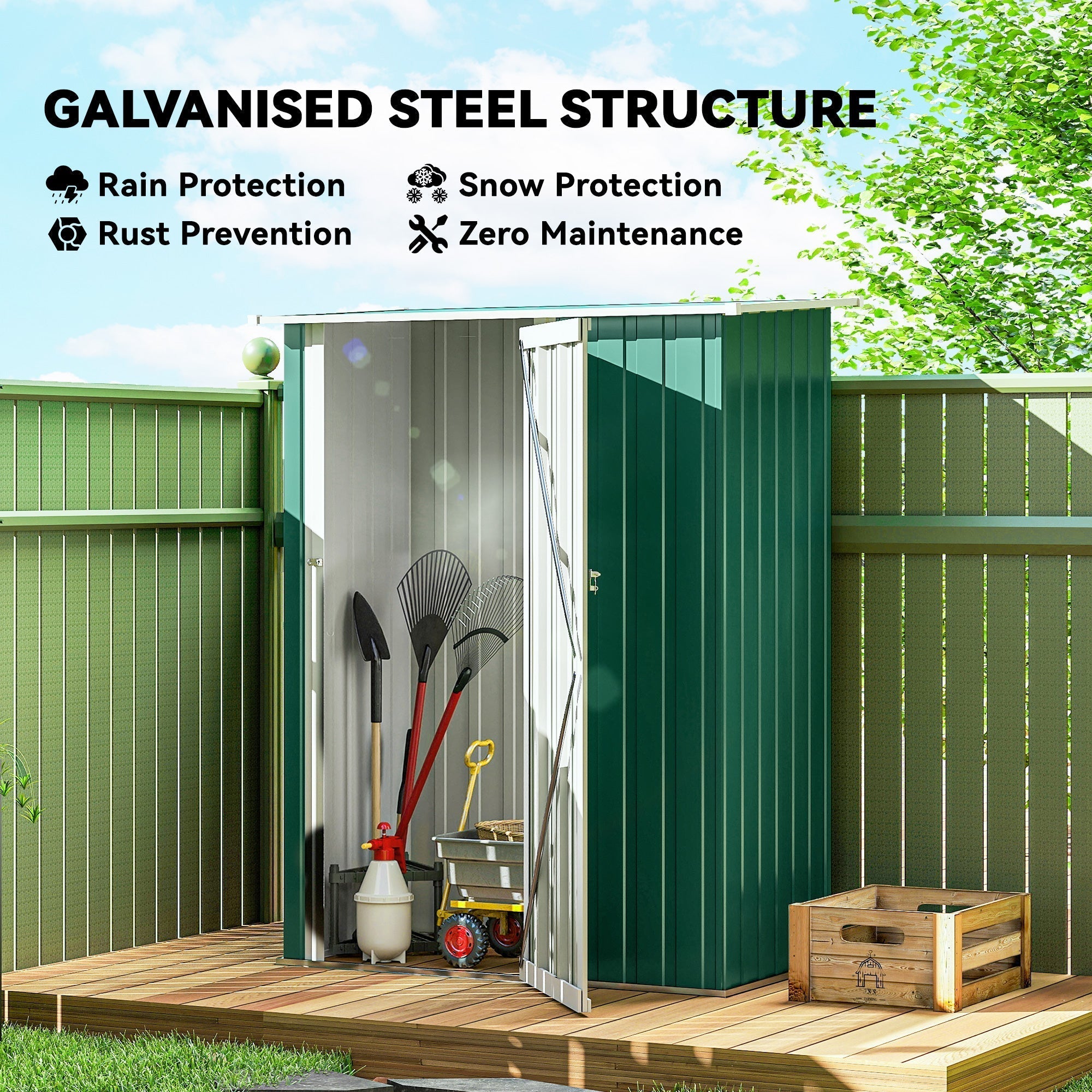 Outsunny 5x3 Garden Shed Metal Outdoor Tool Shed with Sloped Roof, Lockable Door for Gardeners, Green