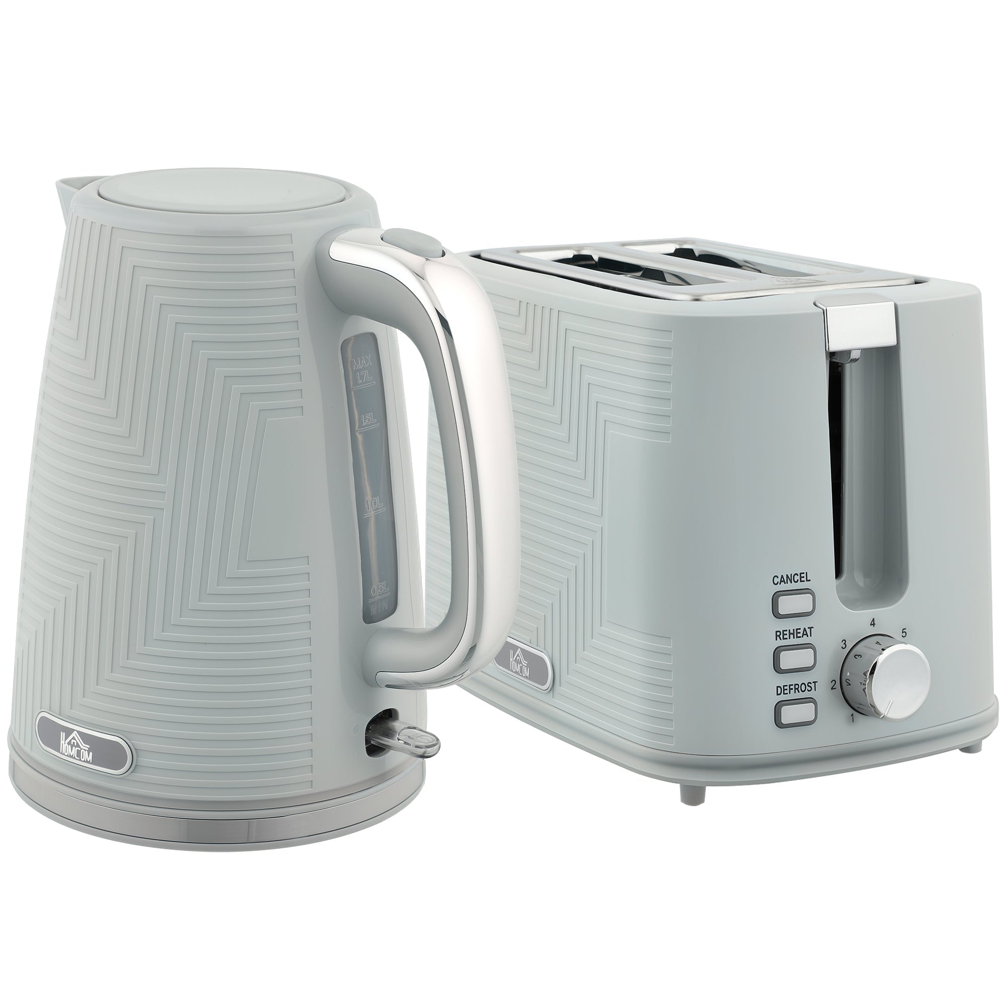 HOMCOM Modern Kettle and Toaster Set - Grey