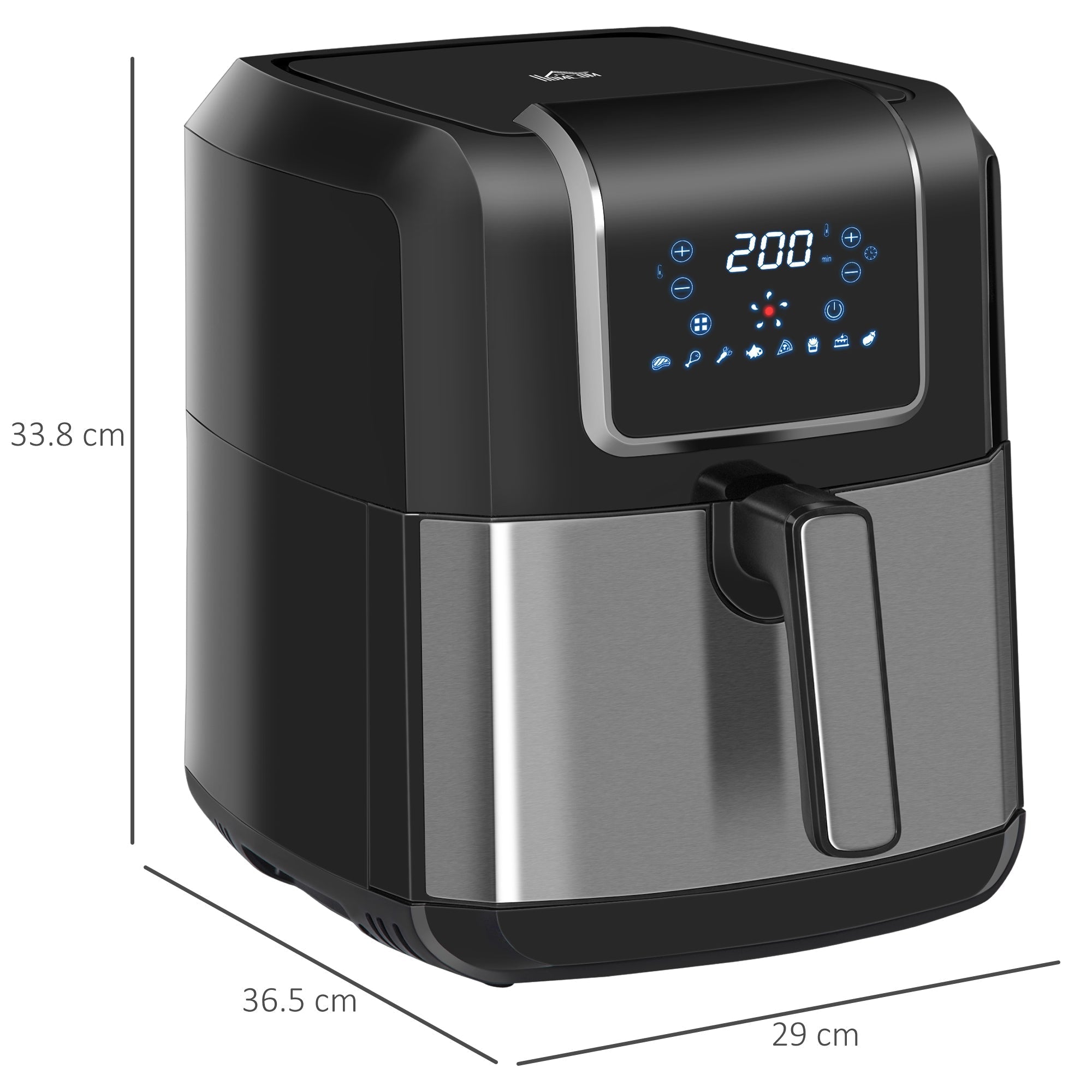 HOMCOM 6.5L Single Basket Air Fryer, 80-200√Ç¬∞C Temperature, Black and Grey