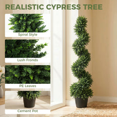 HOMCOM Set of 2 Artificial Spiral Cypress Trees, Fake Plants with 700 Leaves, UV Protection, Deep Green