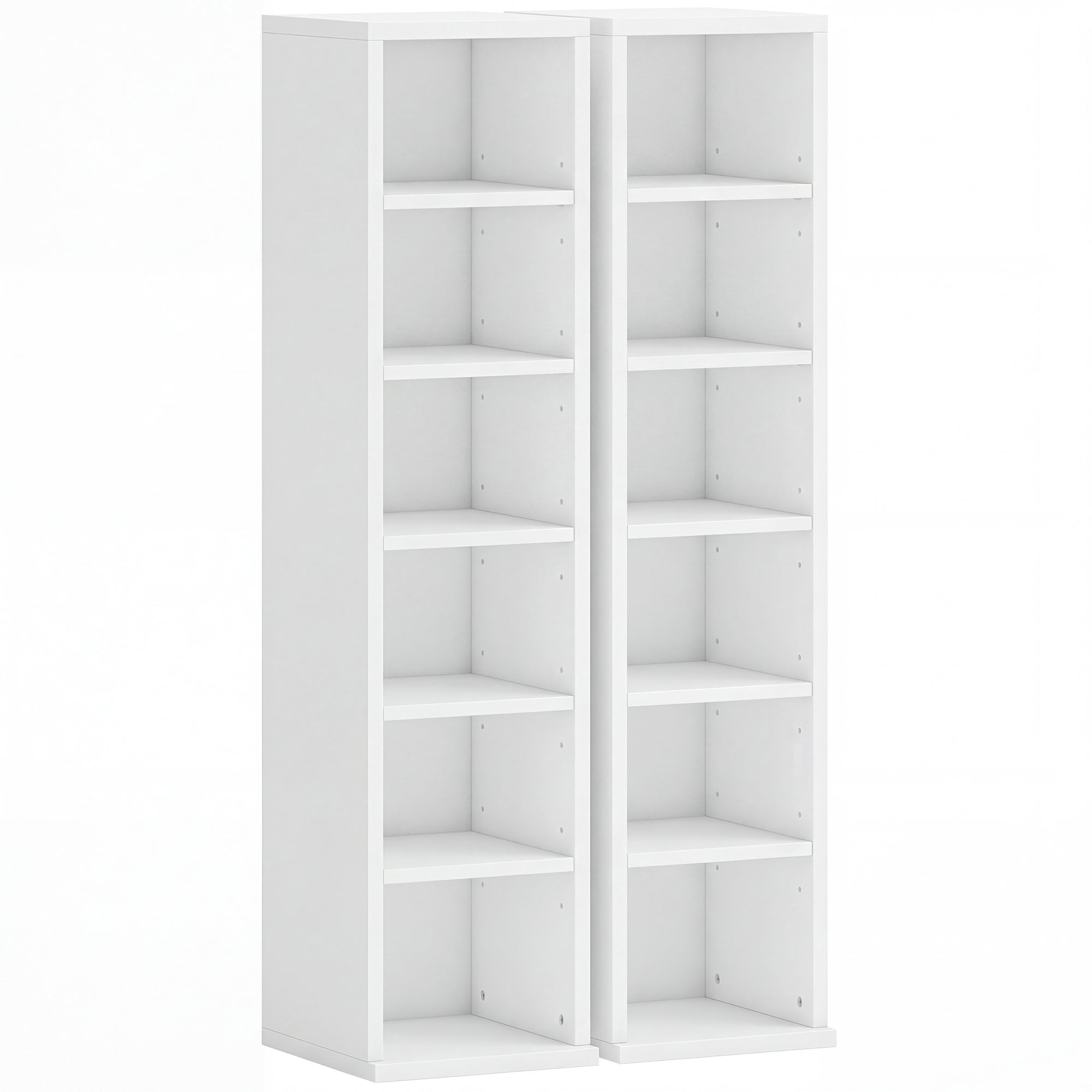 HOMCOM Set of 2 CD Media Display Shelf Unit Tower Rack with Adjustable Shelves, White