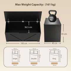 HOMCOM 127L Home Storage Box, with Safety Hinges - Black Wood-Effect