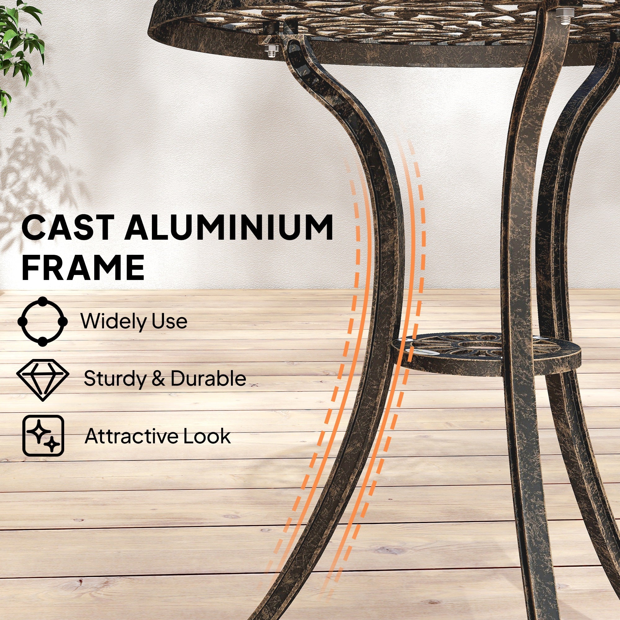 Outsunny 3 Pcs Aluminium Bistro Set Garden Furniture Dining Table Chairs Outdoor Seat Patio Seater Brown