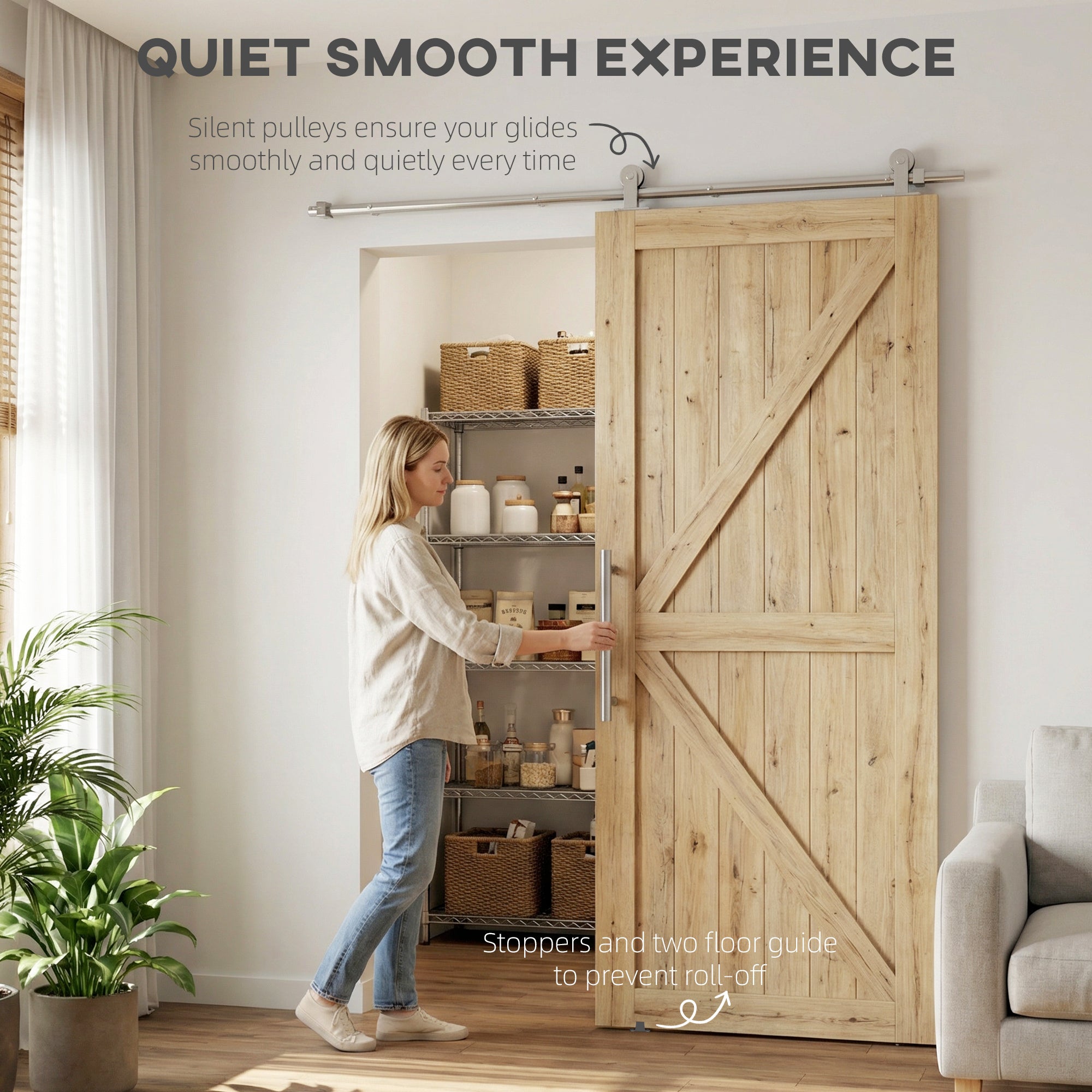 HOMCOM Sliding Door Hardware Kit Heavy Duty 304 Stainless Steel 152 cm Wide Door Silver Tone