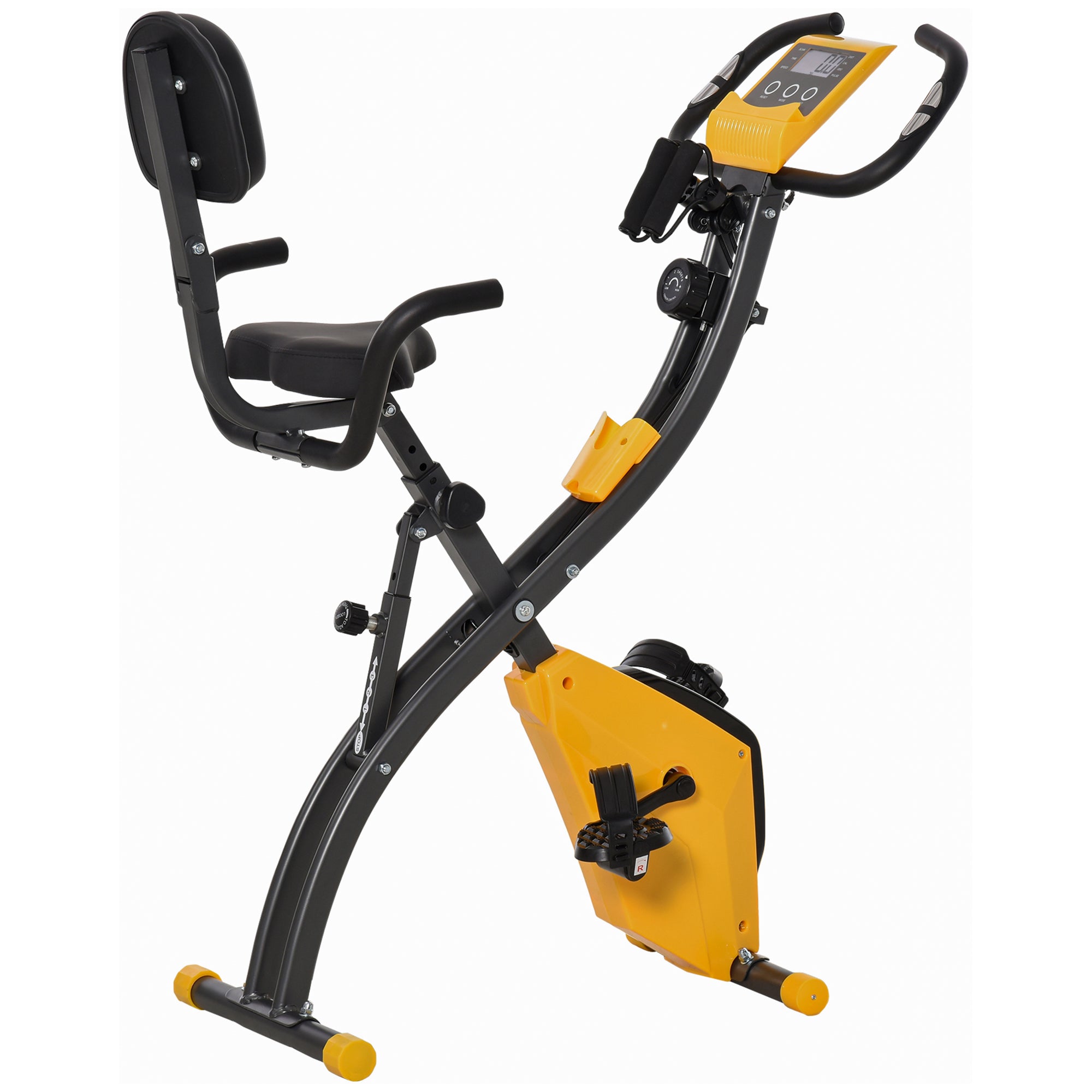 HOMCOM 2-in-1 Folding Exercise Bike with 8-Level Magnetic Resistance, Arm Resistance Band, Pulse Sensor, Yellow