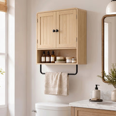HOMCOM Bathroom Cabinet Wall Mounted, Bathroom Wall Cabinet with 2 Doors, Adjustable Shelf Storage for Toilet, Oak