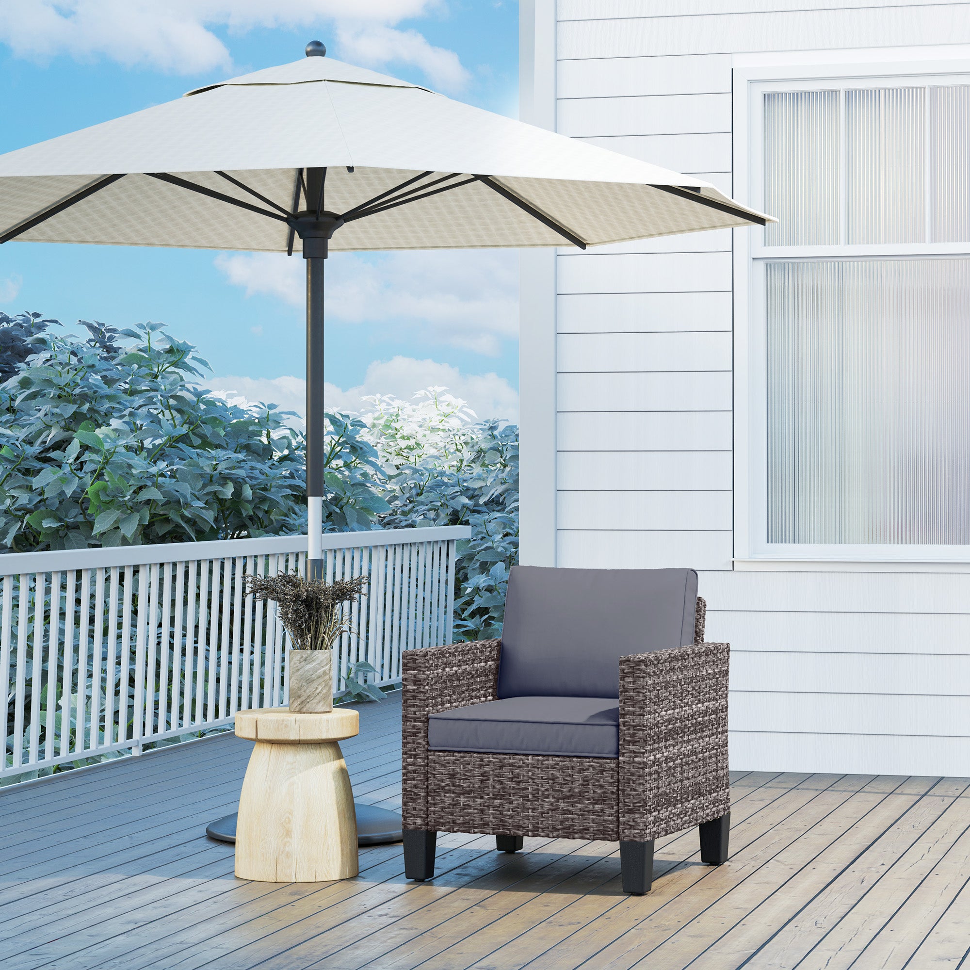 Outsunny Single Rattan Armchair, with Cushions - Mixed Grey
