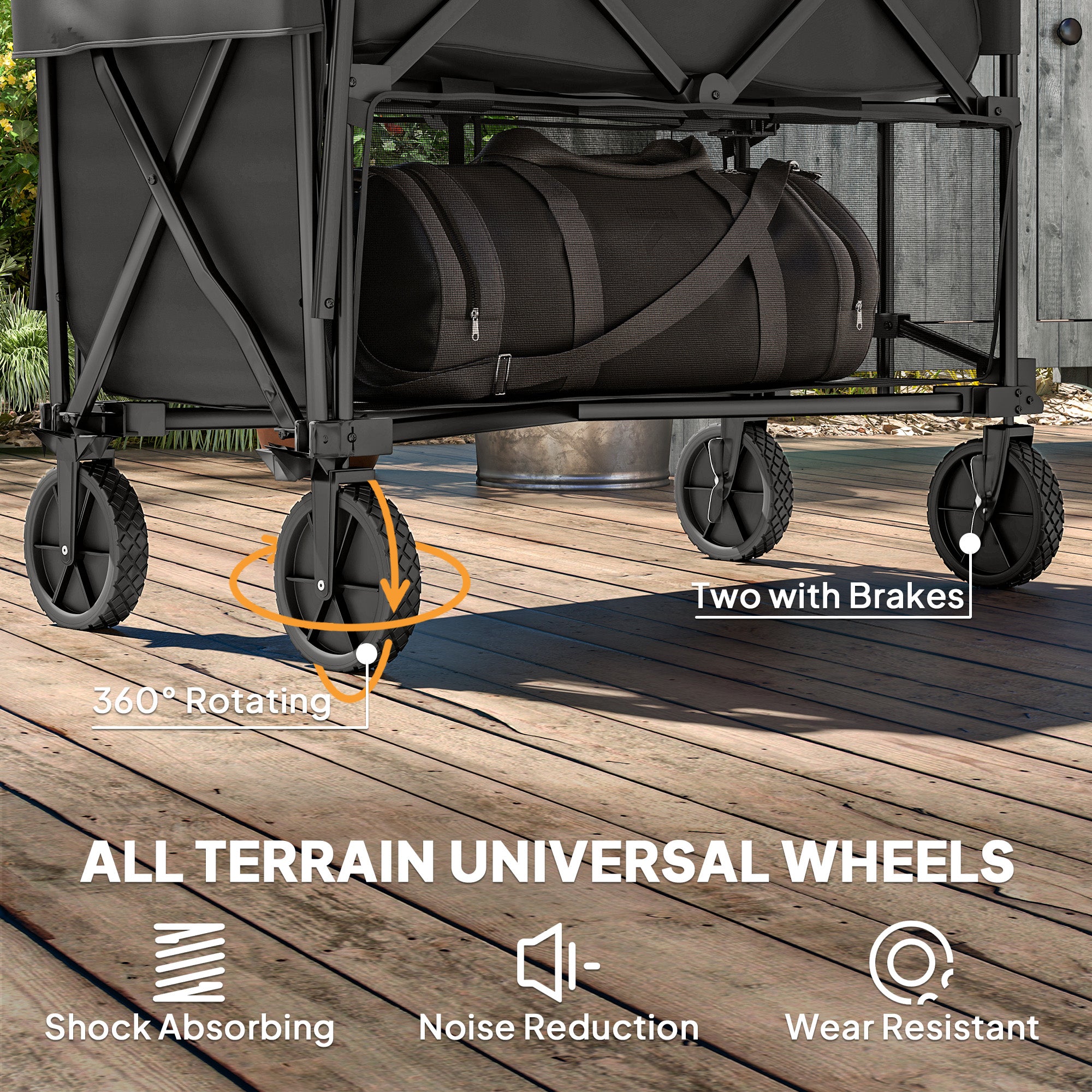 Outsunny Double Decker Folding Festival Trolley on Wheels, 200KG & 350L Capacity Collapsible Wagon Festival Trolley Cart with 134cm Extended for Camping Sports Shopping Garden and Beach, Black