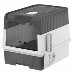 PawHut Enclosed Cat Litter Box with Lid, Pull-Out Drawer Tray, Scoop, 4 Deodorisation Bags, Front Entry & Top Exit, Grey