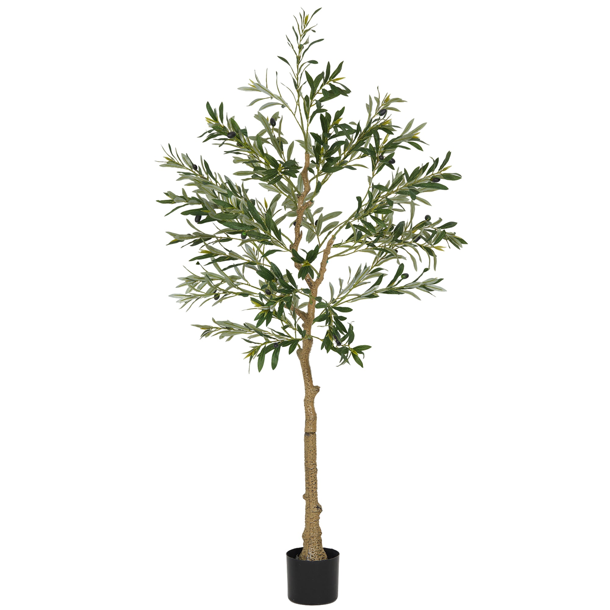 HOMCOM 5ft/ 150cm Decorative Artificial Plant, Silk Olive Tree with 720 Leaves and 32 Olive Fruits in Pot, Fake Plant for Home, Office, Living Room, Indoor Decor
