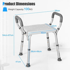 Product dimensions diagram for the grey shower stool