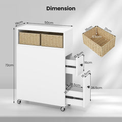 Dimension diagram of the white slim bathroom storage cabinet