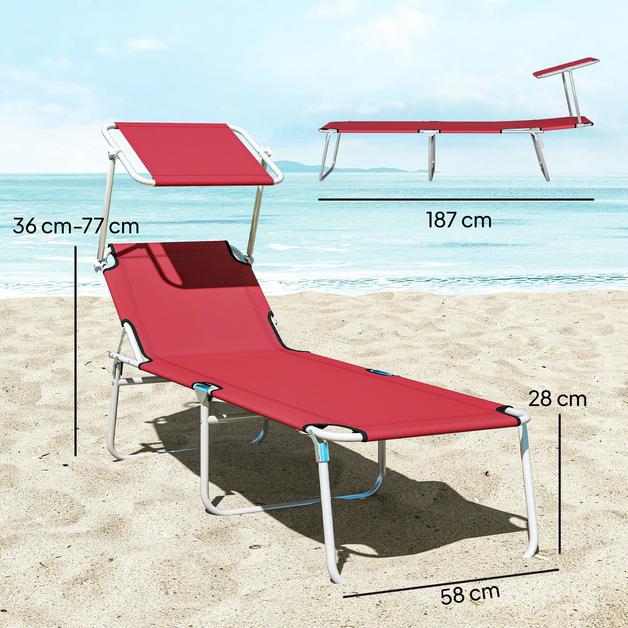 Outsunny Outdoor Foldable Sun Lounger Set of 2, 4 Level Adjustable Backrest Reclining Sun Lounger Chair with Angle