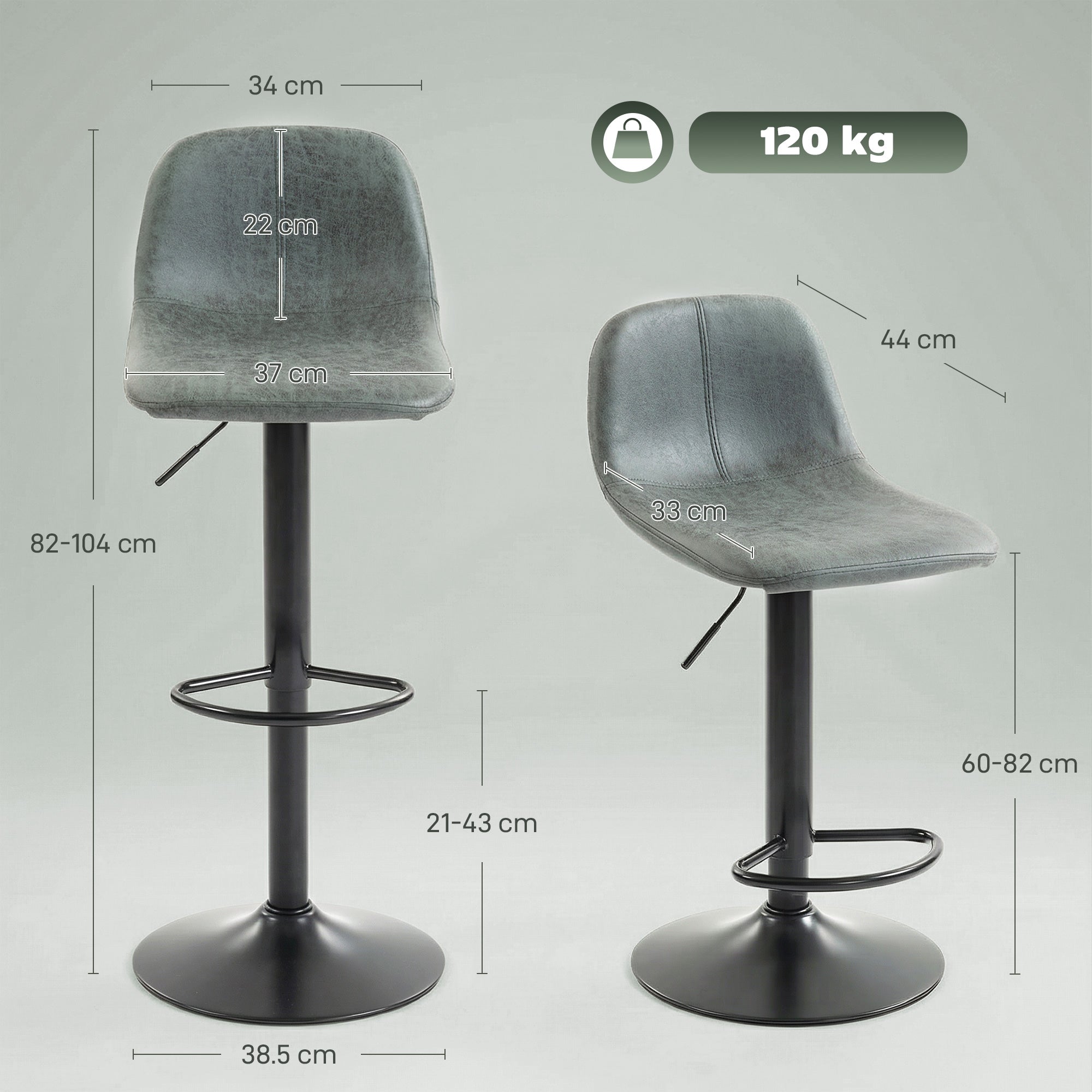 HOMCOM Bar Stools Set of 2, Modern Swivel Barstools with Footrest for Kitchen Island and Dining Room, Green