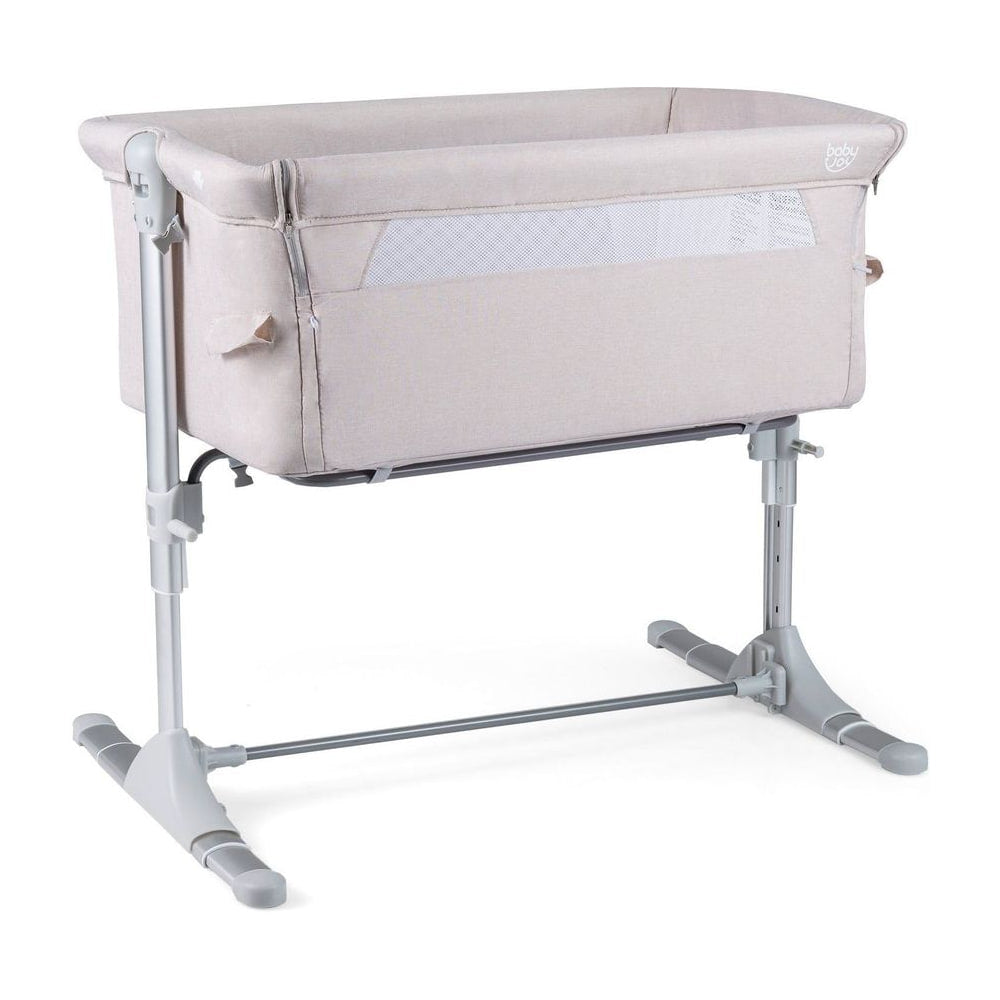 Baby Bassinet Crib Bedside Sleeper with Adjustable Height in beige fabric on a white background