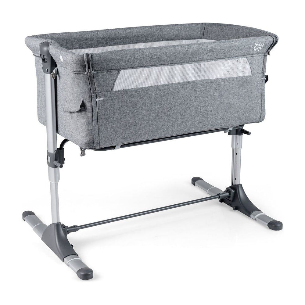 Baby Bassinet Crib Bedside Sleeper with Adjustable Height in grey fabric with metal legs