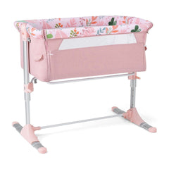 Baby Bassinet Crib Bedside Sleeper with Adjustable Height in pink with floral pattern, front view