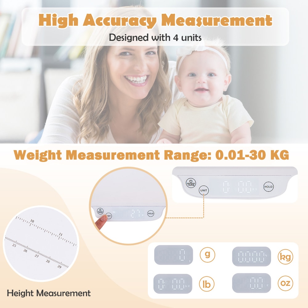 Close up of the infant scale display and measurement markings