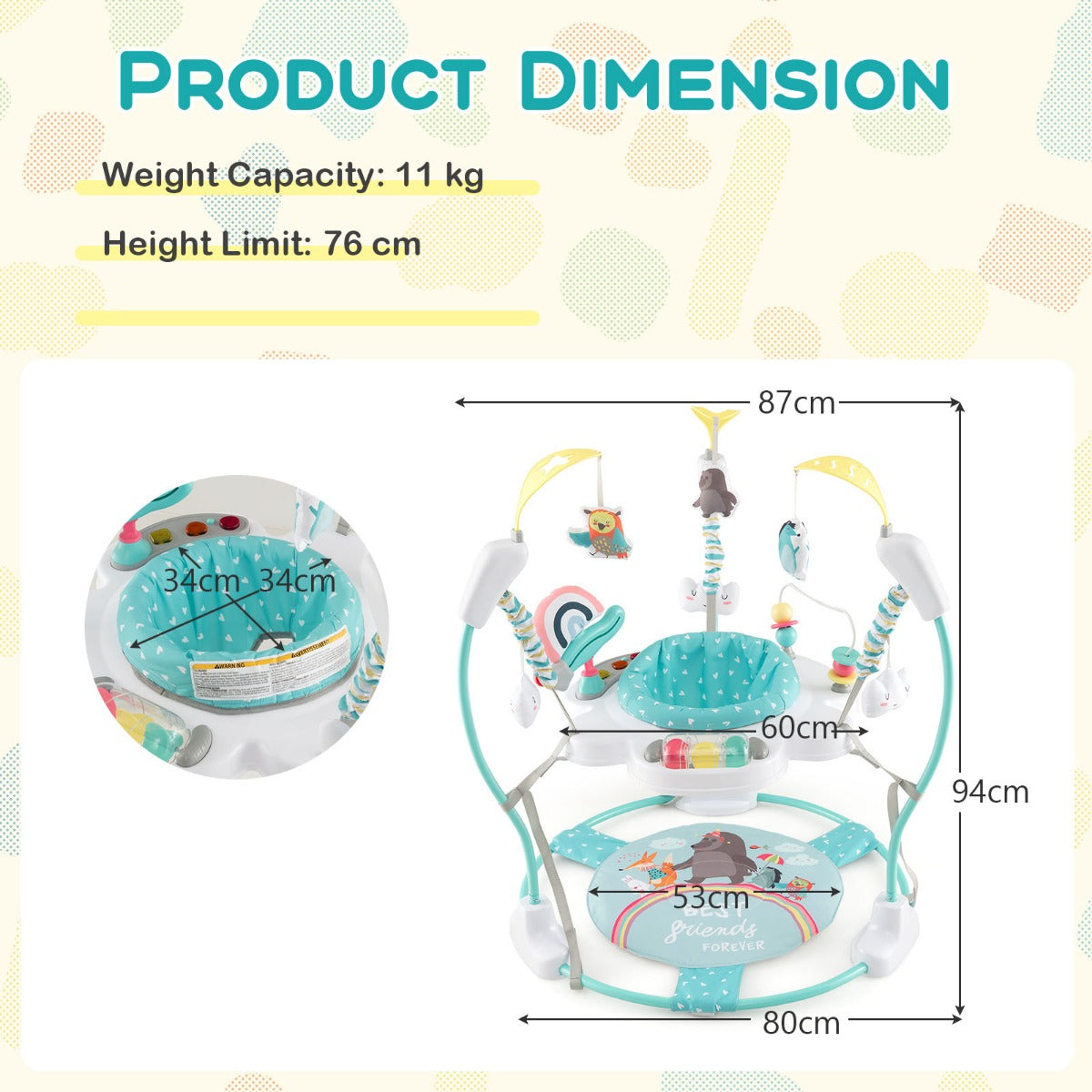 Baby Stationary Activity Center with 360¬∞ Rotary Seat and 3 Adjustable Heights for 6 Months+-Blue