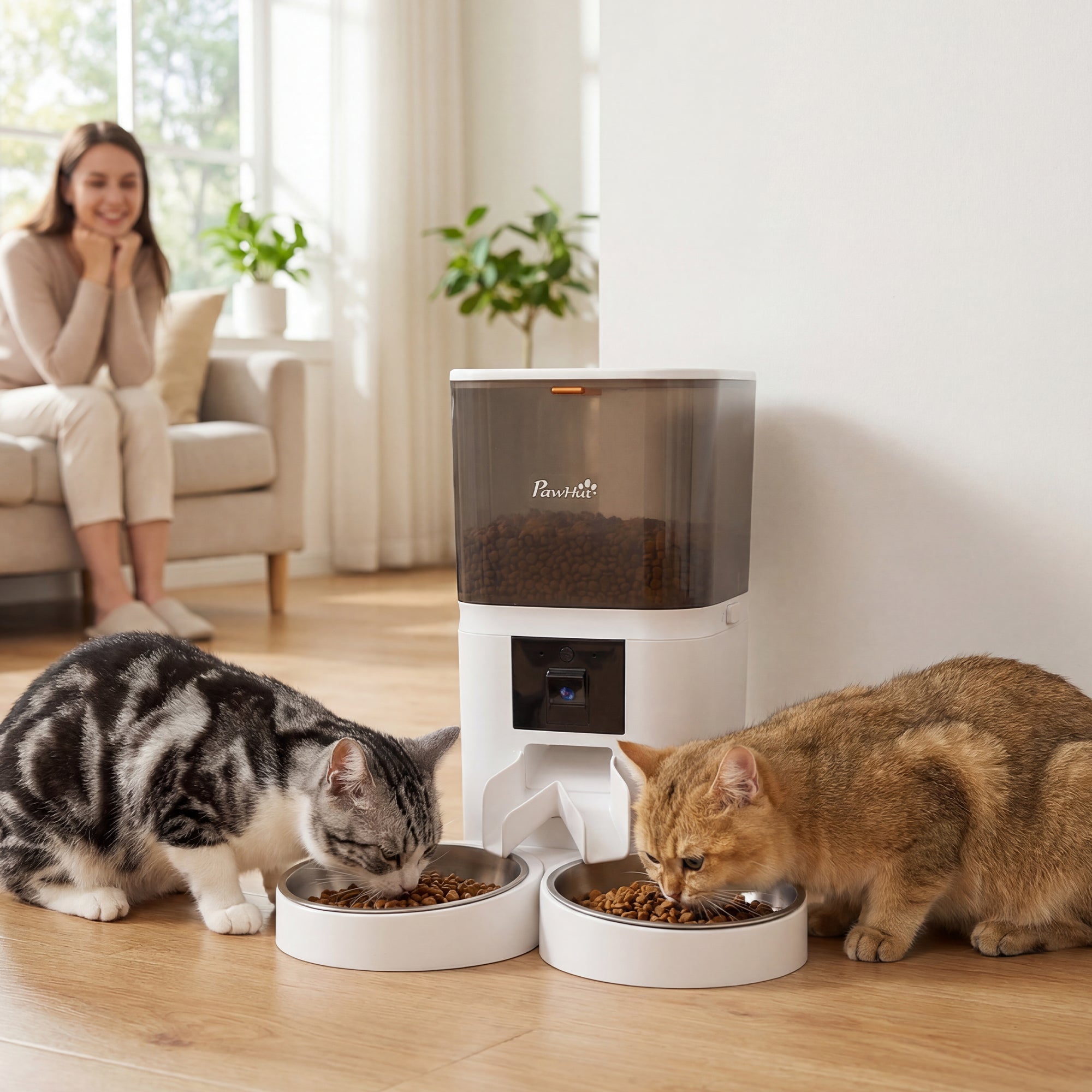 PawHut Automatic Cat Feeder for 2 Cats with HD Cameraï¼2.4G & 5G WiFi Pet Food Dispenser 6L APP Control