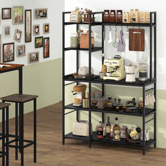 Bakers Rack with Power Outlets and 10 S-Shaped Hooks-Black