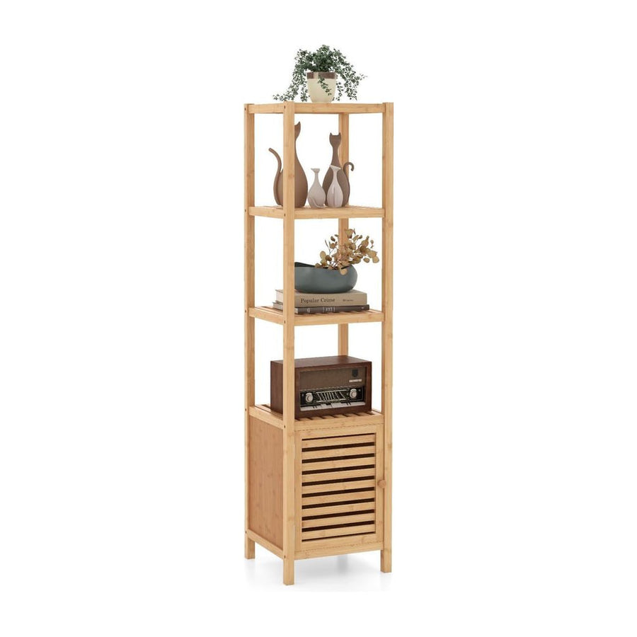 Bamboo Floor Storage Cabinet with Shuttered Door-Natural