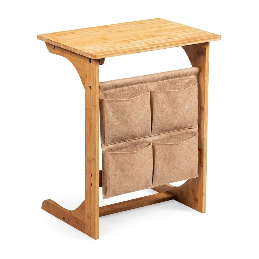 Bamboo Side Table C-Shaped Sofa End Table Laptop Desk-Natural