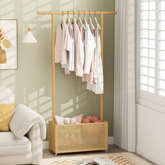 Bamboo Clothes Rack 2-In-1 Clothing Hanging Rail-Natural
