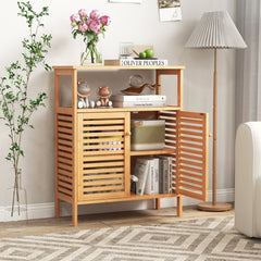 Bamboo Storage Cabinet with Double Louvered Doors-Natural