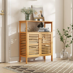 Bamboo Storage Cabinet with Double Louvered Doors-Natural