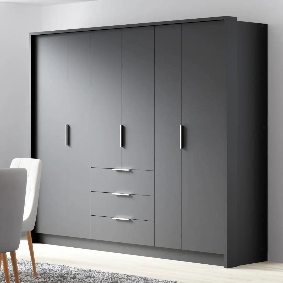Bangkok Hinged Door Wardrobe 255cm in Graphite