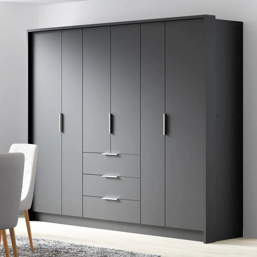 Bangkok Hinged Door Wardrobe 255cm in Graphite