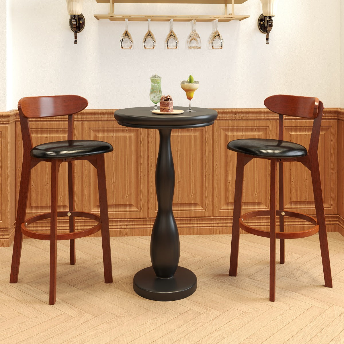 Bar Stool Set of 2 with Curved Backrest and Footrest-29 Inches